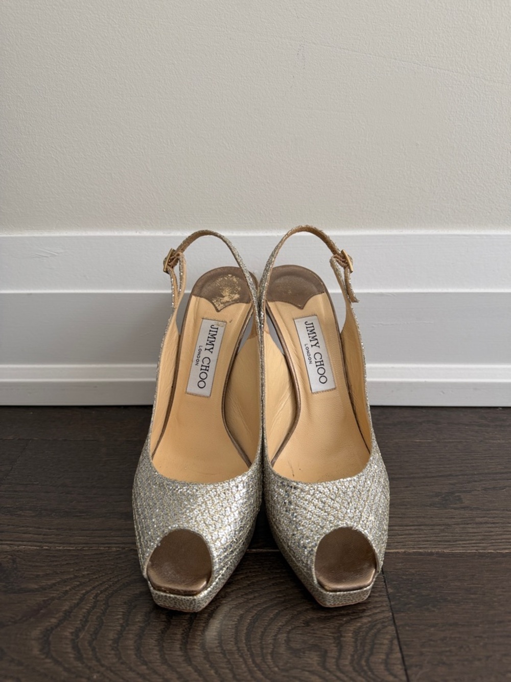 Jimmy Choo silver/gold peeptoe slingback 37 - Picture 2 of 6